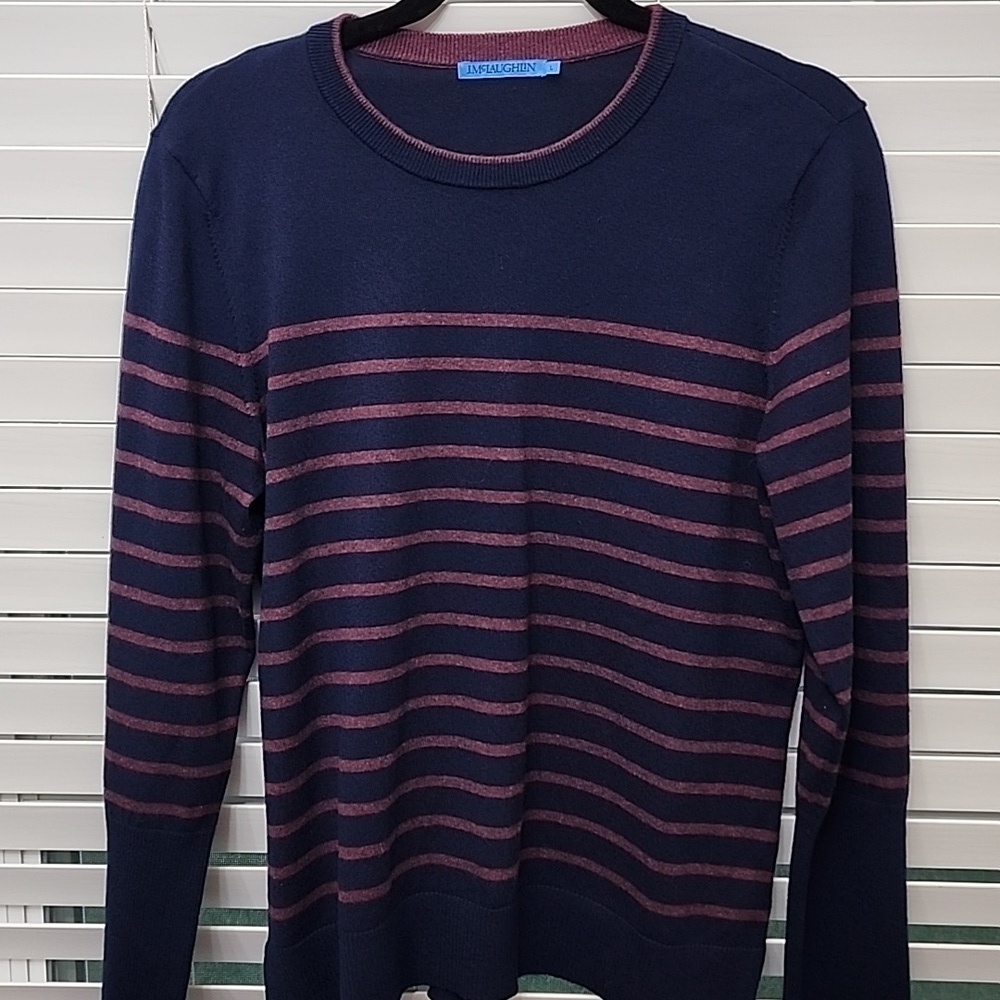 J McLaughlin Navy Cotton Striped Crewneck Sweater | Size Large